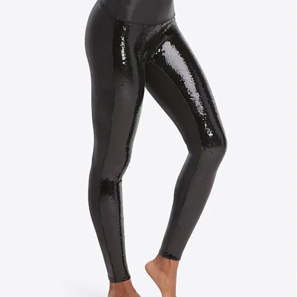 SPANX sequin and faux leather legging - size large